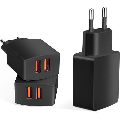 Noir Prise Usb (3 Pièces), Chargeur Secteur Double Usb 5v2.1a, Adaptateur 10,5 W Compatible Avec Téléphones Portables (Iphone, Samsung, Huawei, Xiaomi), Tablettes, Ecouteurs, Haut-Parleurs - Noir