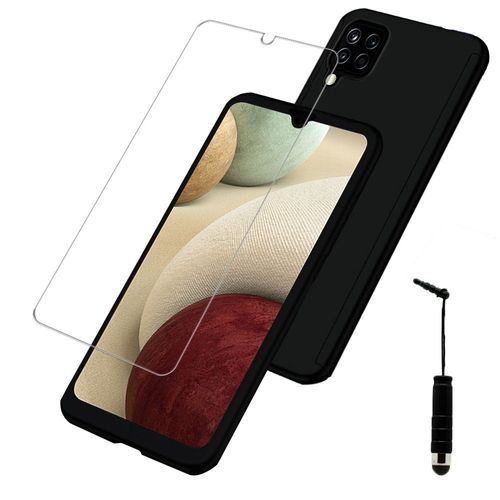 Coque De Protection 360° Pour Samsung Galaxy A12 Nacho 6.5" Avant Et Arrière Avec Verre Trempé - Noir + Mini Stylet