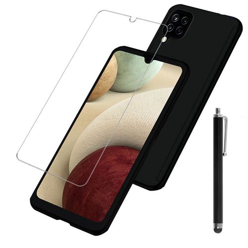 Coque De Protection 360° Pour Samsung Galaxy A12 Nacho 6.5" Avant Et Arrière Avec Verre Trempé - Noir + Stylet