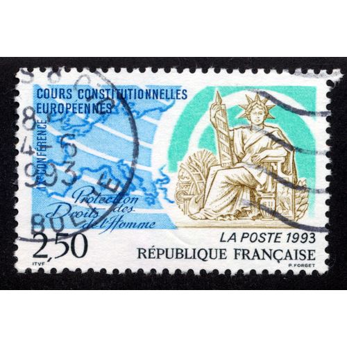 Timbre : 1993 Cours Constitutionnelles Européennes Ixe Conférence Protection Des Droits De L'homme,République Française,La Poste,2,50