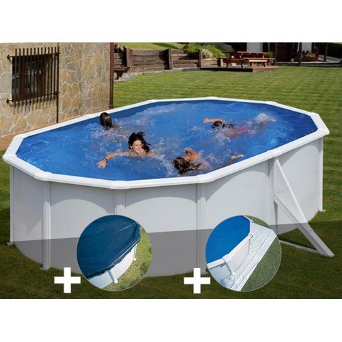 Kit piscine acier blanc Gré Bora Bora ovale 5,27 x 3,27 x 1,22 m + Bâche hiver + Tapis de sol