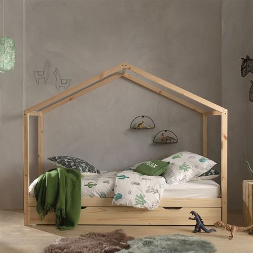 Paris Prix - Lit Enfant Cabane & Tiroir "Dallas Ii" 90x200cm Naturel