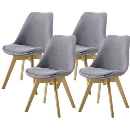 Stone Lot De 4 Chaises Design Scandinave Gris Clair Bois Naturel
