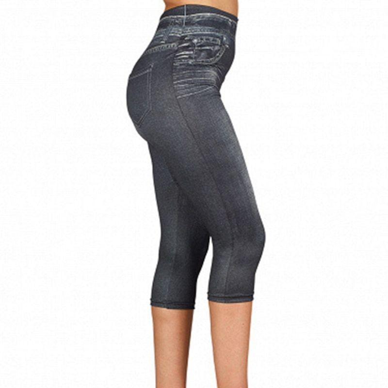 PANTALON,3-4 Faux jean Leggings femmes taille haute élastique