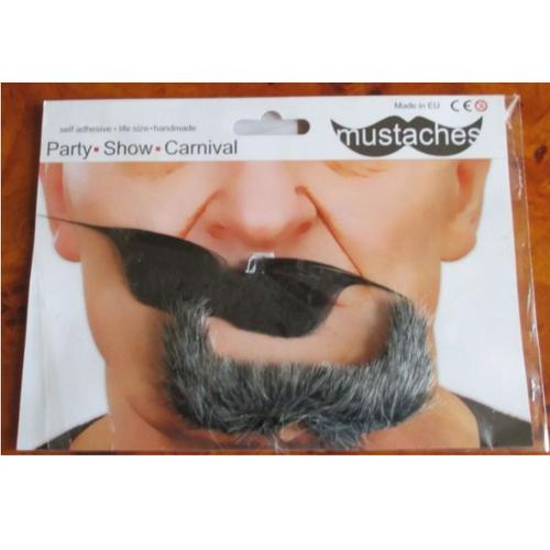 Deux Moustaches Auto-Collantes : 1 Noire Fine + 1 Grisonnante Épaisse - Jamais Portées - Pour S'amuser À Changer D'aspect