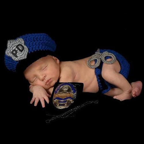 Ensemble De Couches Et Bonnets De Police Pour Nouveau Né, Costume De Photographie Pour Bébé, Costume De Policier, Culotte Tricotée, Ensemble De Bonnets, Accessoire De Photographie Pour Bébé