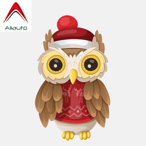 Autocollant De Voiture Dessin Animé Aliauto | Hibou Mignon Avec Décoration De Chapeau De Noël, Autocollant En Vinyle Pour Peugeot Kia Opel Hyundai Skoda ,14cm X 9cm