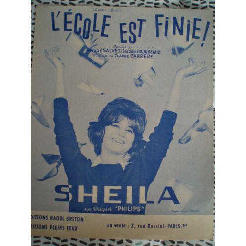 Sheila / Partition L'ecole Est Finie De 1963.