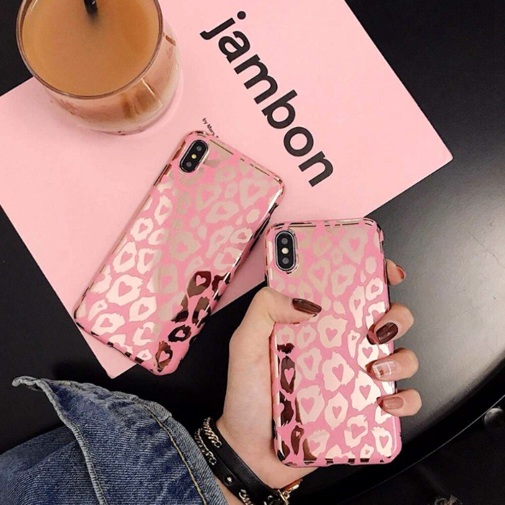 Coque De Tlphone De Luxe Rose Brillant, Motif Lopard, Mag...