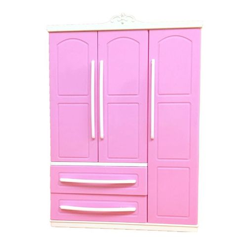Garde Robe Moderne Rose À Trois Portes Pour Filles, Ensemble De Jeu Pour Meubles De Barbie, Peut Mettre Des Chaussures, Des Vêtements Et Des Accessoires Avec Miroir De Dressing, Jouets Pour Filles