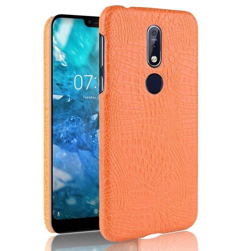 Classique Élégant Étui Pour Nokia 7.1 Compatibilité Mode Classique D'alligator Anti Éraflure Housse De Protection - Couleur Orange