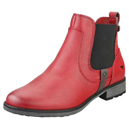 Mustang Side Zip Low Heel Femme Bottes Chelsea Rouge
