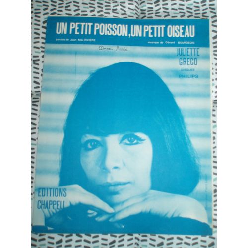 Juliette Greco Partition / Un Petit Poisson Un Petit Oiseau De 1966.