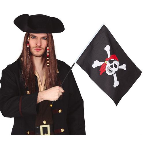 Drapeau Pirate Avec Bâton 42x30 Cm
