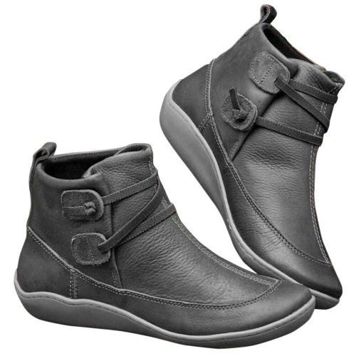 Bottines Plates Et Décontractées En Cuir Pu Pour Femmes, Chaussures De Marche, Vintage, Imperméables, À Bretelles Croisées, Mode Punk, Automne Hiver