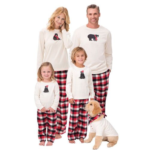 Costume De Noël À Manches Longues En Treillis, Survêtement De Famille, Costume Imprimé D'ours Ajusté