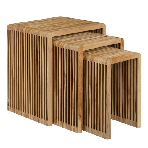 Lot De 3 Table D'appoint En Bois Recyclé Marron H50