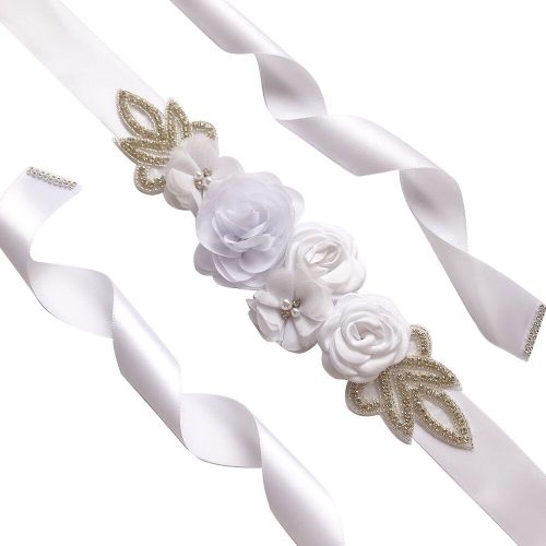 Robe De Mariée En Cristal Strass, Ornements, Perle Perlée, Simulation De Rose, Ceinture Faite À La Main, Accessoires Élégants, Ceinture De Mariage