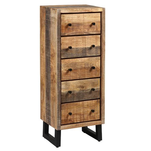 Odilon - Chiffonnier 5 Tiroirs Acier Et Bois Massif