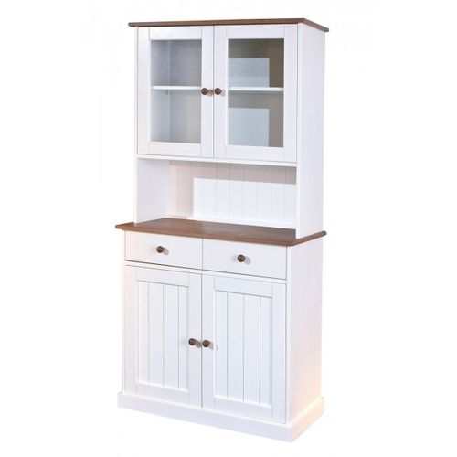 Socoa - Buffet Vaisselier 4 Portes 2 Tiroirs Bois Massif Vernis Sepia Et Blanc