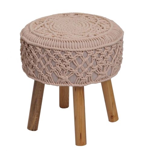 Tabouret Hwc-J43, Tabouret Tricoté Pouf, 45x41cm Rond Macramé/Tricoté Tissu/Textile   Crème-Beige