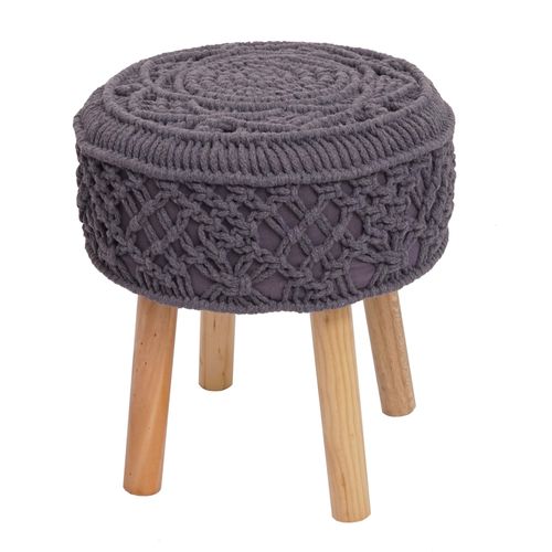 Tabouret Hwc-J43, Tabouret Tricoté Pouf, 45x41cm Rond Tissu/Textile   Gris Foncé