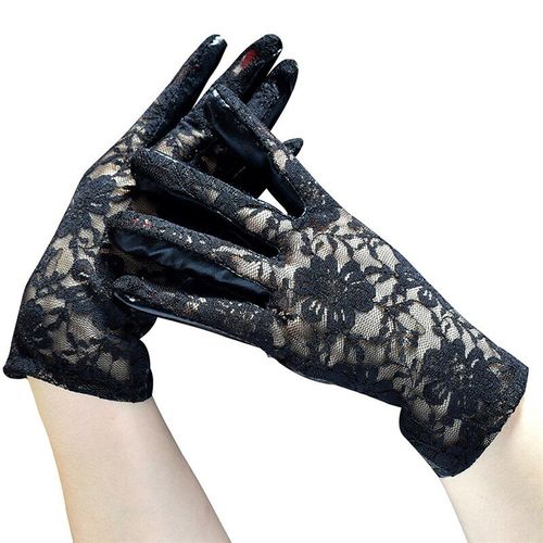 Gants En Cuir Et Dentelle Noirs Pour Femmes, À La Mode, Doigt Complet, Pour Costume De Fête Punk