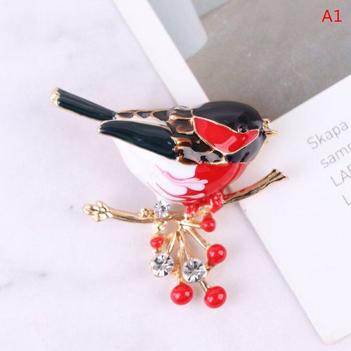 Jolies Broches En Émail Pour Femme, En Forme D'oiseau Mangeant Des Haricots Rouges, Pour Fête Au Bureau, Cadeaux