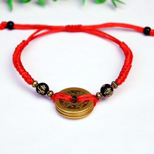 Bracelet À Chaîne Rouge Bouddhiste Avec Six Mots, Pièce Ancienne Kabbale, Protection Porte Bonheur