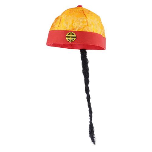 Casquette De Costume De Fête Vintage Pour Hommes Et Femmes, Chapeau Oriental Chinois En Soie Avec Queue De Cochon