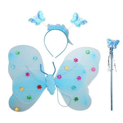 Ensemble De Costumes De Princesse Féerique Pour Filles, 3 Pièces, Vêtements De Scène Colorés, Ailes De Papillon, Baguette, Bandeau, Jupe Tutu, Accessoire Multicolore