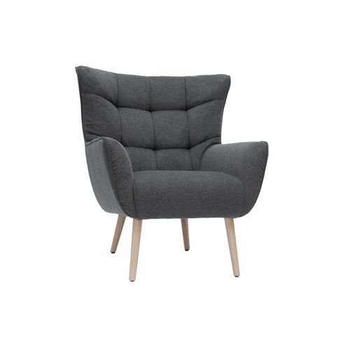 Fauteuil Scandinave Tissu Effet Velours Texturé Gris Foncé Et Hévéa Massif Avery