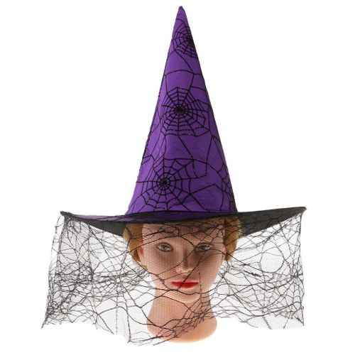 Grand Chapeau De Sorcière Pour Halloween, Voile D'araignée Pour Femmes, Chapeau Cosplay De Vacances