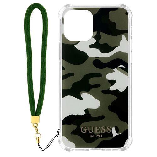 Coque Iphone 12 Et 12 Pro Avec Dragonne Motif Camouflage Guess Vert