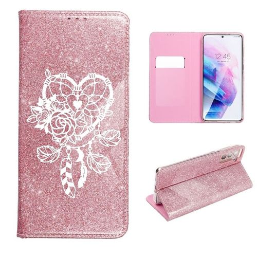 Etui Rabat Iphone 13 Pro Paillettes Rose Dreamcatcher Coeur Blanc