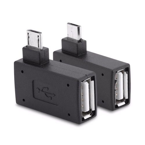 Adaptateur Micro USB OTG avec Port d'alimentation Micro USB, Angle gauche + droit de 90 degrés