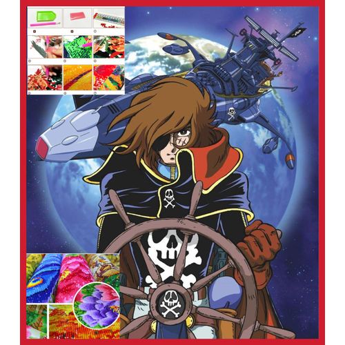 Kit Set Loisir Créatif Point De Croix Broderie 30x40cm Figurine Albator Captain Harlock Mosaique 5d Diamant Poster 3d