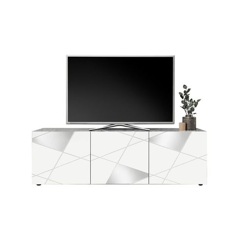 Meuble Tv Cantiano - 3 Portes - Blanc Laqué