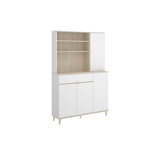 Buffet De Cuisine Wajdi - 4 Portes, 1 Tiroir Et 3 Niches - Blanc Et Chêne