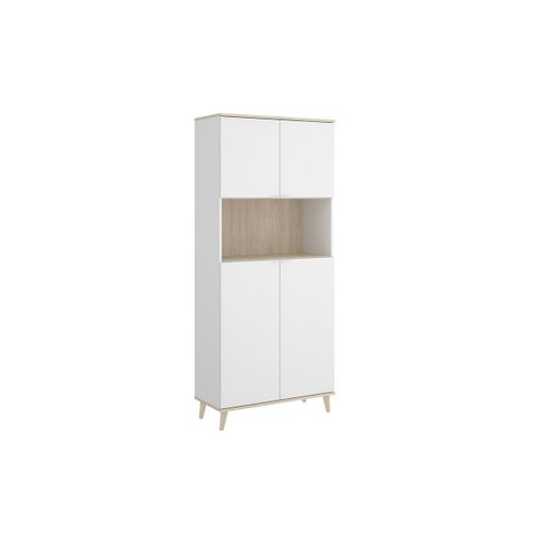 Buffet De Cuisine Wajdi - 4 Portes Et 1 Niche - Blanc Et Chêne