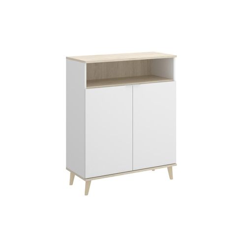 Buffet De Cuisine Wajdi - 2 Portes Et 1 Niche - Blanc Et Chêne