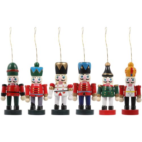 Pendentifs De Noël En Bois, 6 Pièces, Casse Noisette, Soldat, Porte Suspendue, Couleurs Assorties