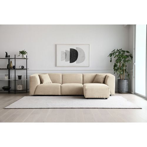 Monroe Velours Côtelé Beige : Canapé Modulable 3 Places + 1 Pouf Beige