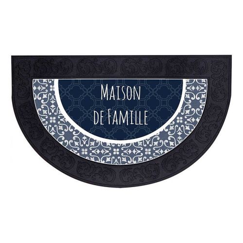 Paris Prix - Tapis D'entrée Demi-Lune "Eltea" 45x75cm Noir & Bleu