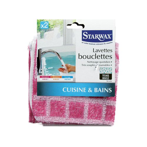 Lot de 2 Lavettes Bouclette Couleurs Assorties 32X32 STARWAX