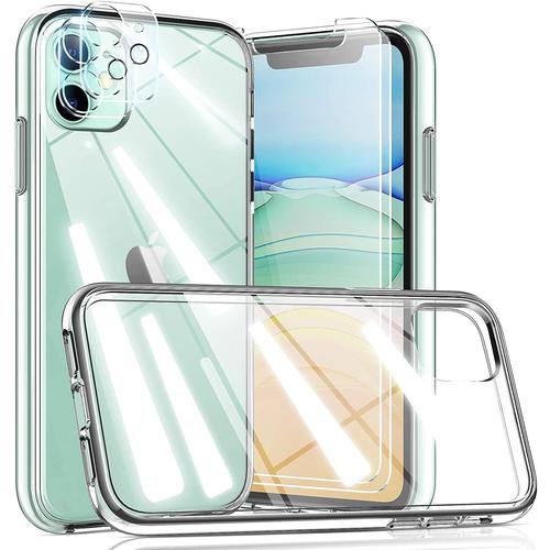 Tocol Verre Trempé Pour ?Iphone 11 [X2] + Protection Camera Arriere [X2] + Coque Silicone