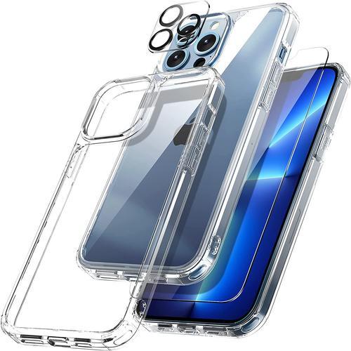 Tocol Verre Trempé Pour Iphone 13 Pro [X2] + Protection Camera Arriere [X2] Coque Silicone