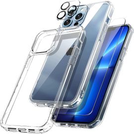 Tocol Verre Trempé Pour Iphone 13 Pro [X2] + Protection Camera Arriere [X2] Coque Silicone