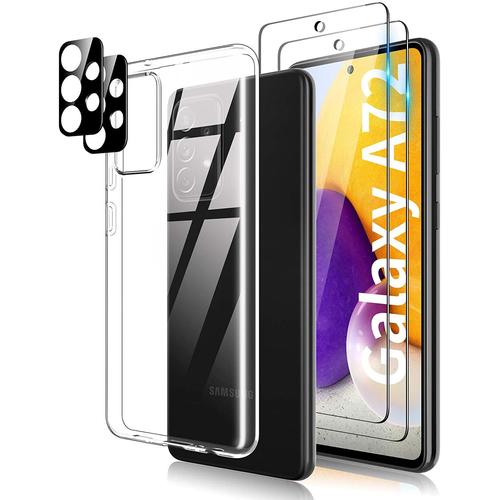 Tocol Verre Trempé Pour Samsung Galaxy A72 5g [X2] + Protection Camera Arriere [X2] Coque Silicone