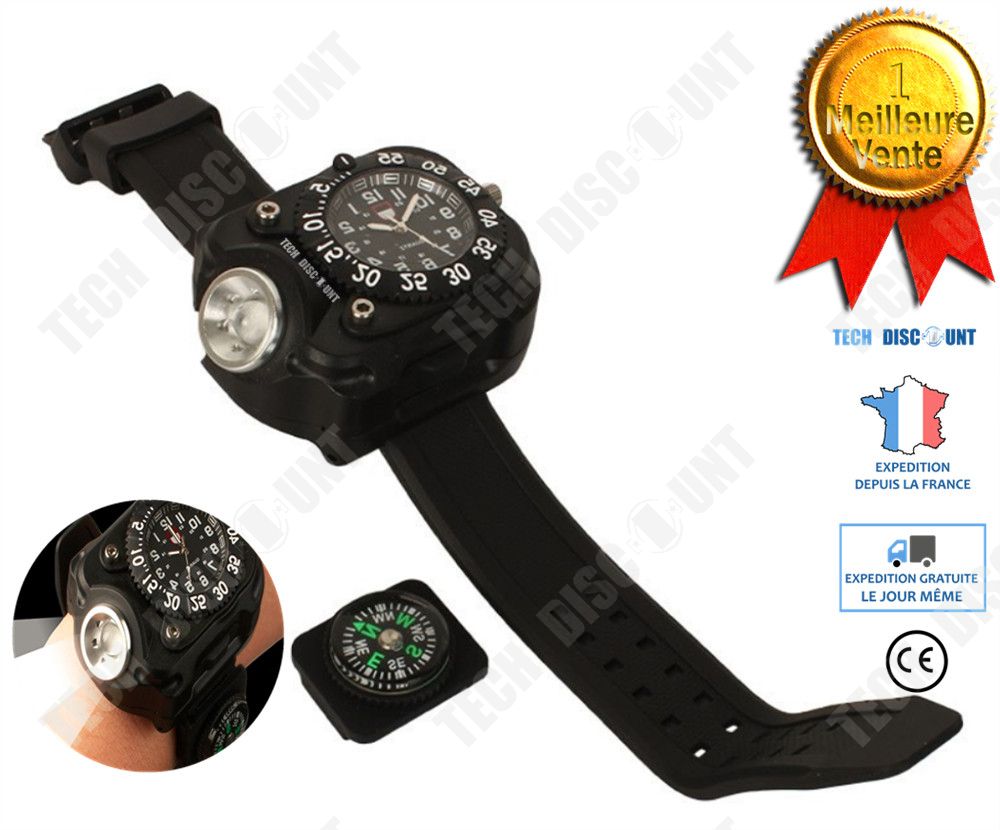 Montre Poignet Multi-Fonction Recharge Boussole Sports De Plein Air Nuit 3w Lumière Usb Bracelet Mode Portable Chargement Lumière